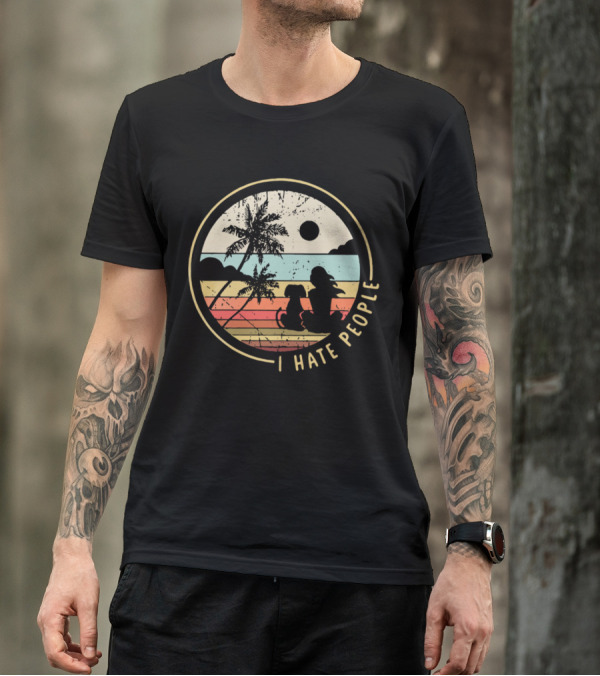 I Hate People Dog Lover Randecor Retro Sunset T-Shirt