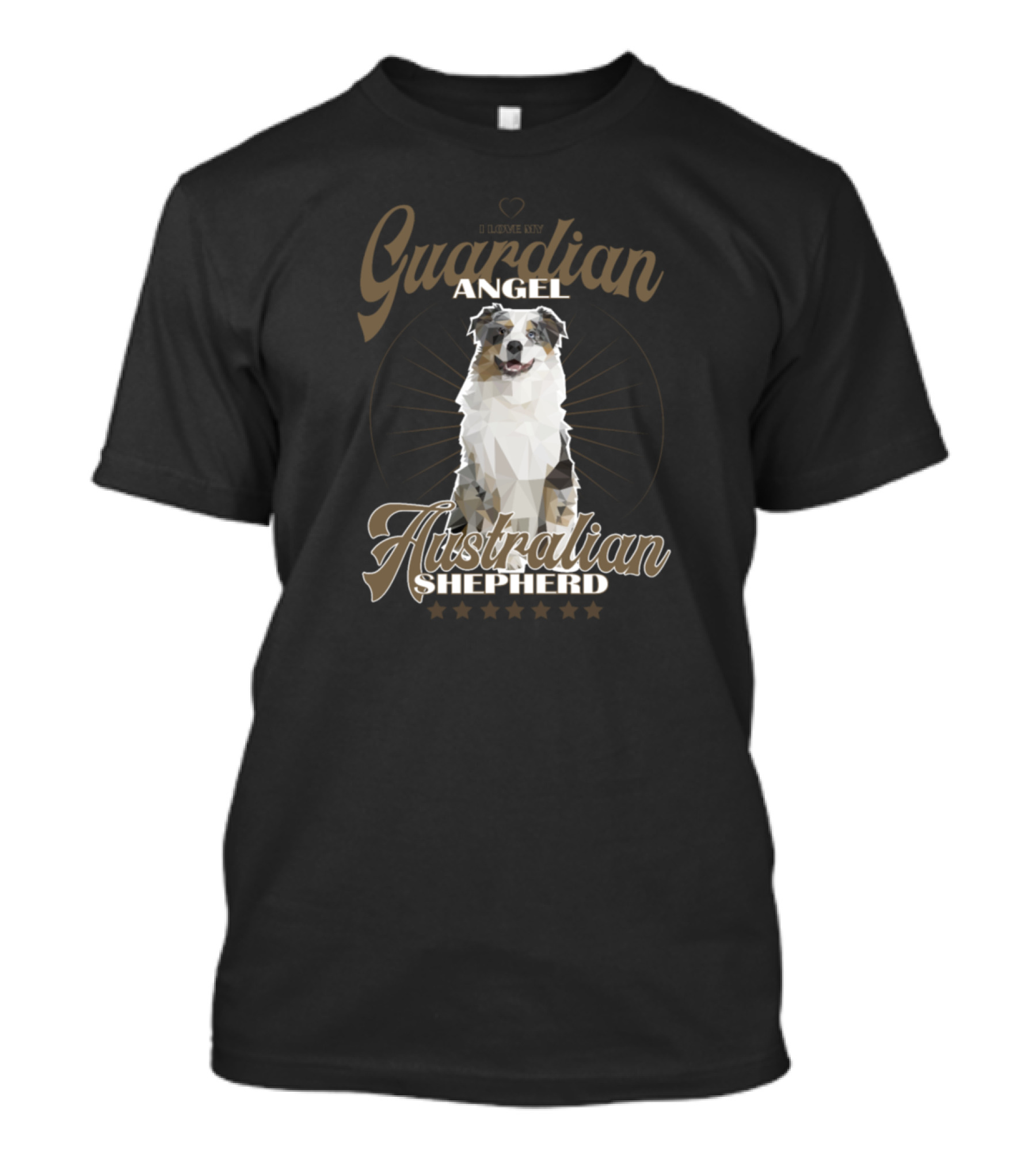 Guardian Angel Australian Shepherd Dog With Heart And Stars T-Shirt