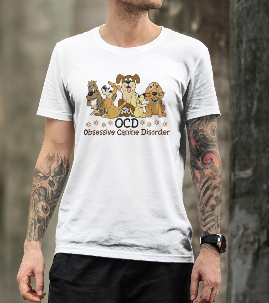 OCD Obsessive Canine Disorder Paw Prints Cartoon Dogs T-Shirt