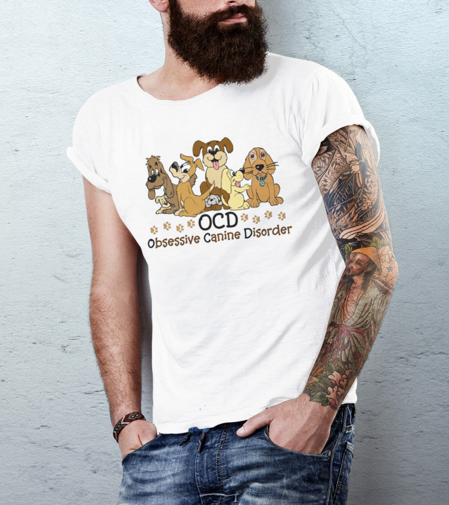 OCD Obsessive Canine Disorder Paw Prints Cartoon Dogs T-Shirt