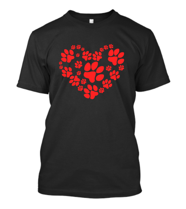 Paws Heart Red Paw Prints Heart T-Shirt