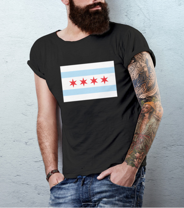 Chicago Flag With Lake Michigan Inspiration And Chicago Illinois Symbols T-Shirt