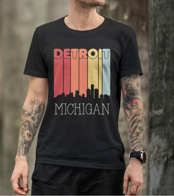 Detroit Michigan Skyline Retro T-Shirt