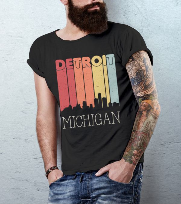 Detroit Michigan Skyline Retro T-Shirt