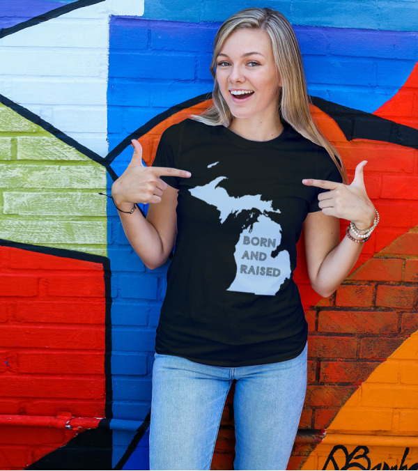Michigan Born And Raised Map Shape T-Shirt