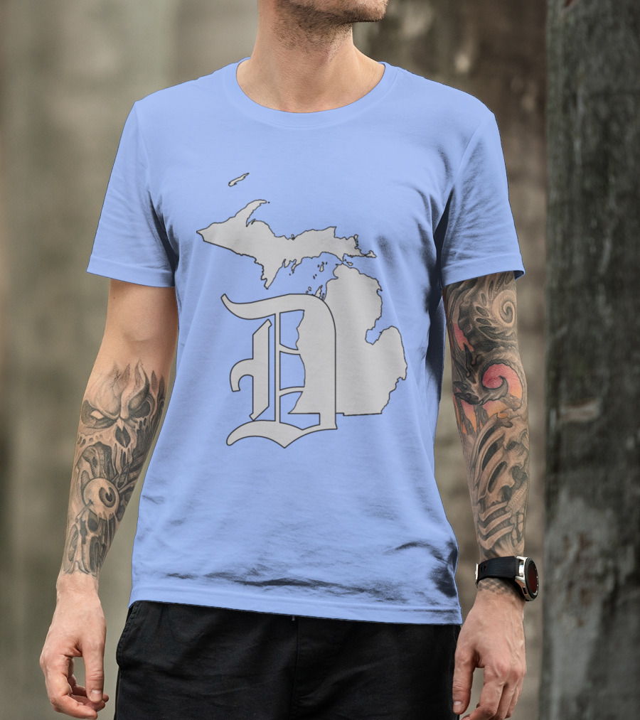 Michigan Detroit Emblem Map With Gothic D T-Shirt