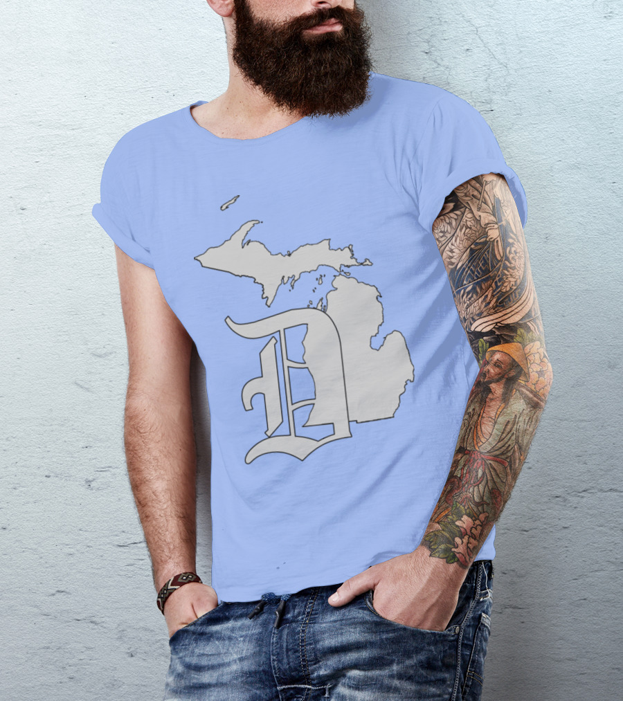 Michigan Detroit Emblem Map With Gothic D T-Shirt