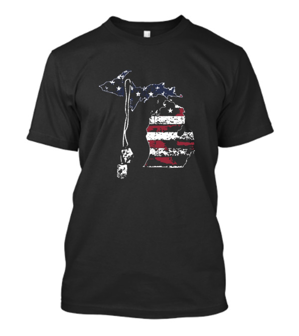 Michigan Honors Veterans American Flag Stars And Stripes Map With Dog Tags T-Shirt