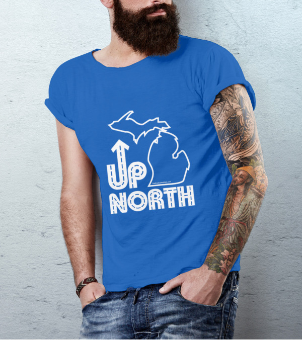 Up North Michigan Map Outline Vintage Fit T-Shirt