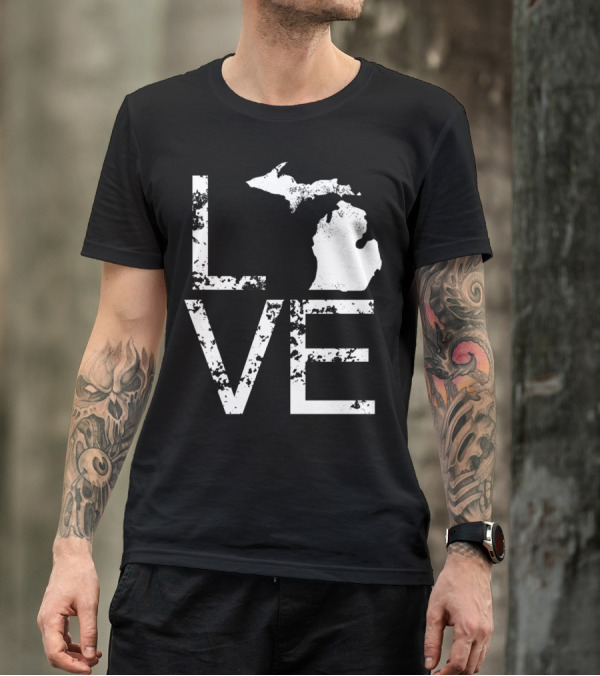 MI State Map Love Design Home Pride T-Shirt