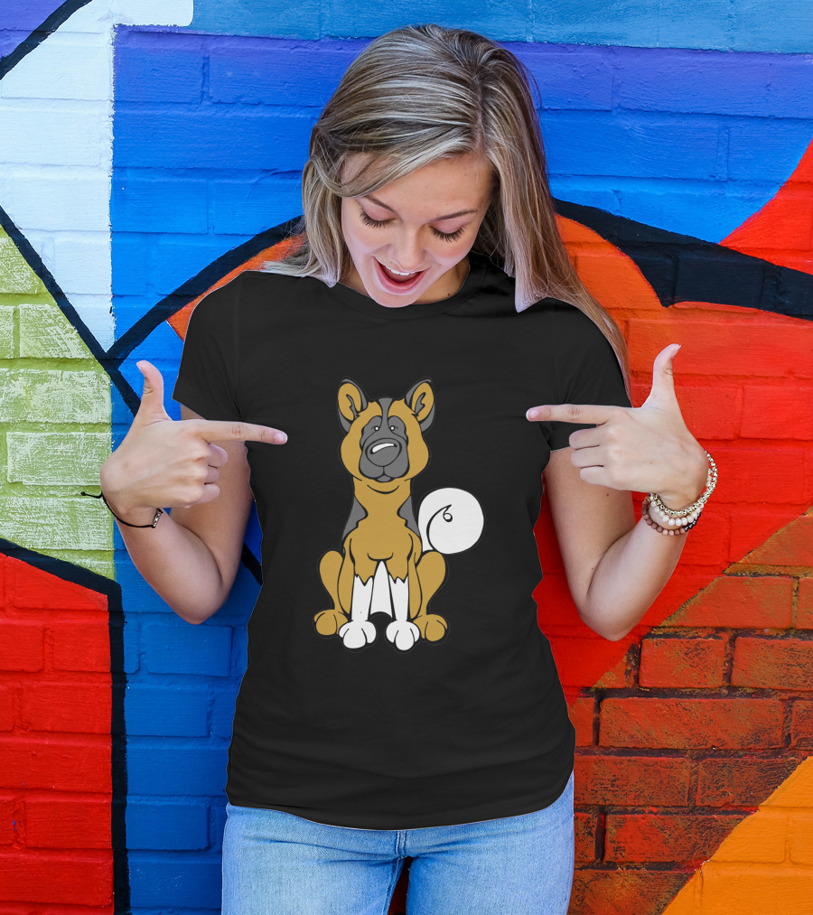 Akita Dog Black And White Cartoon T-Shirt
