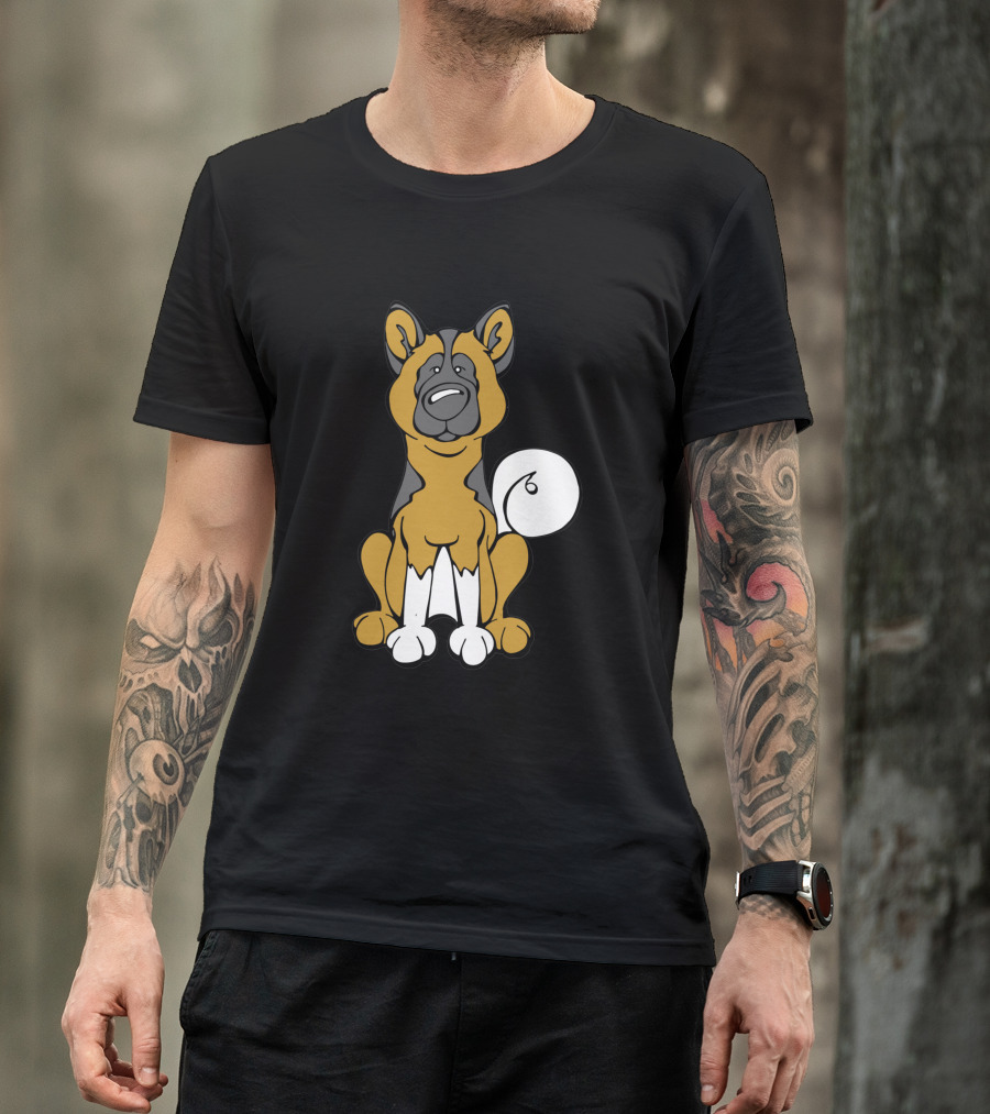 Akita Dog Black And White Cartoon T-Shirt