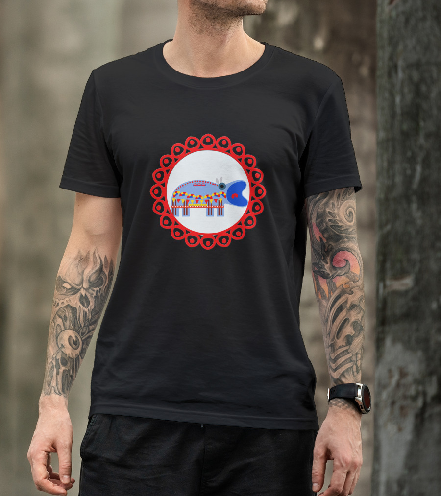 Ornate Hippo In Red Circular Frame Pattern 1408945 T-Shirt