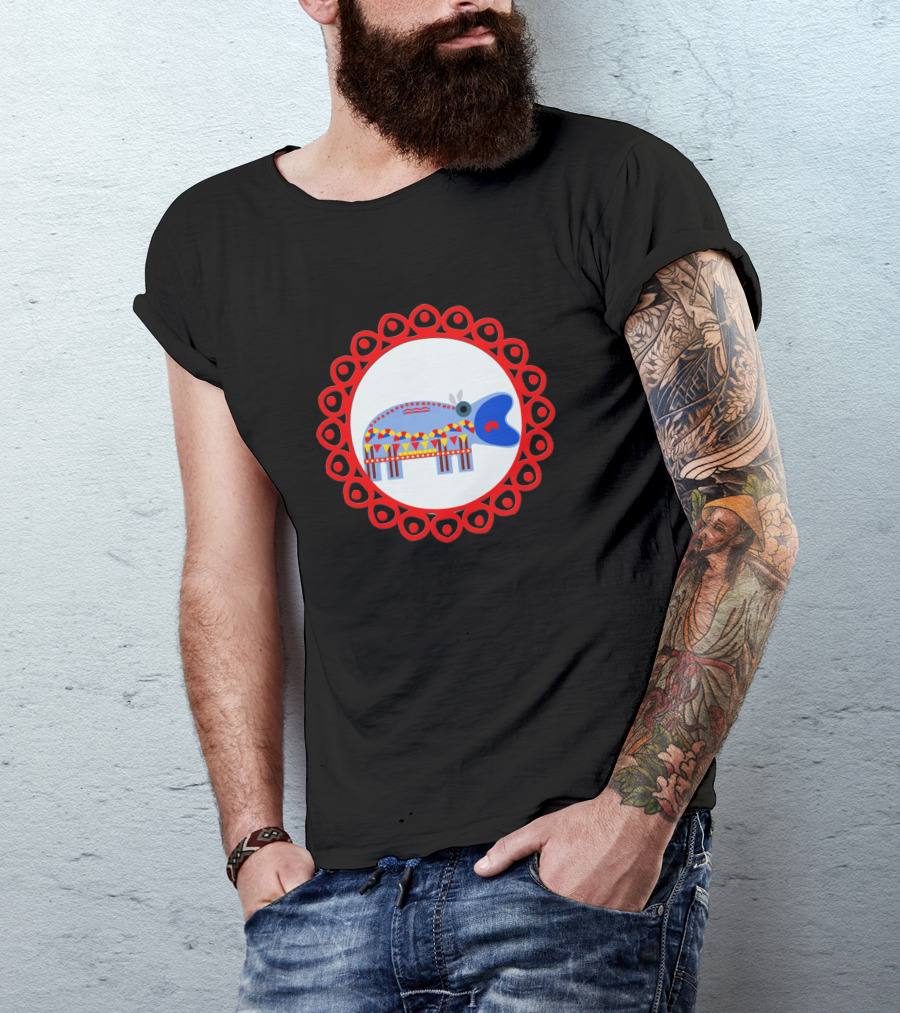 Ornate Hippo In Red Circular Frame Pattern 1408945 T-Shirt