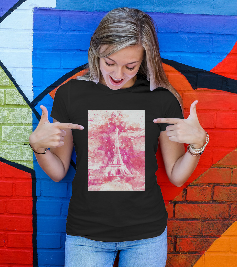 Artistic Xliv Eiffel Tower Paris 119278 Pink Splatter T-Shirt