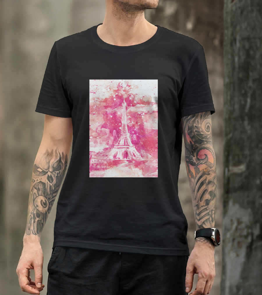 Artistic Xliv Eiffel Tower Paris 119278 Pink Splatter T-Shirt