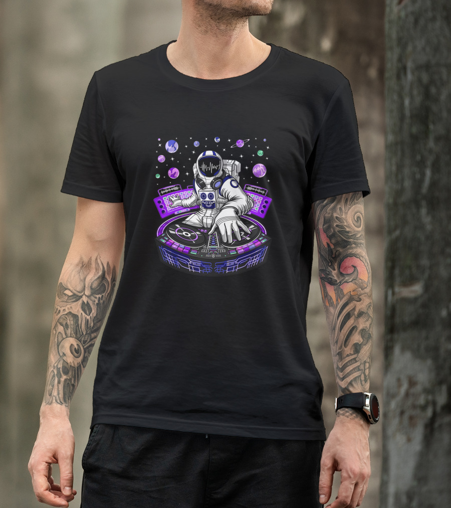 Astronaut DJ Mixing Beats With Planetary Backdrop 1382302 T-Shirt