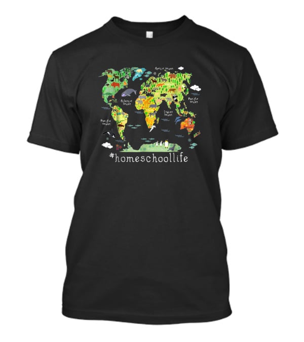 Homeschoollife Back To School World Map Homeschool Geography T-Shirt