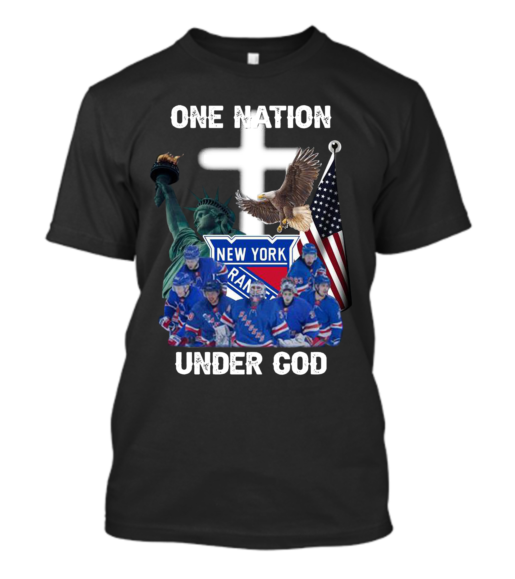 New York Rangers One Nation Under God Statue Of Liberty Flag And Eagle T-Shirt