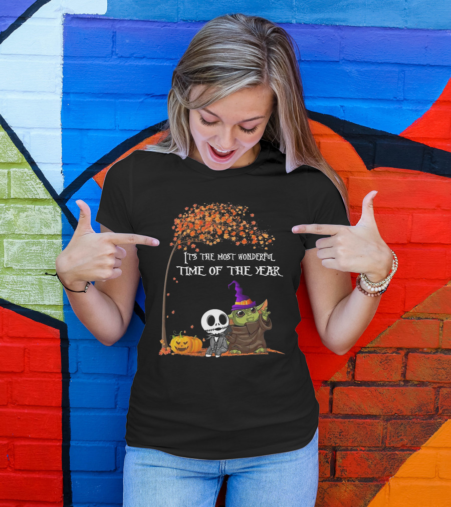 Baby Yoda Jack Skellington Halloween It's The Most Wonderful Time Of The Year T-Shirt