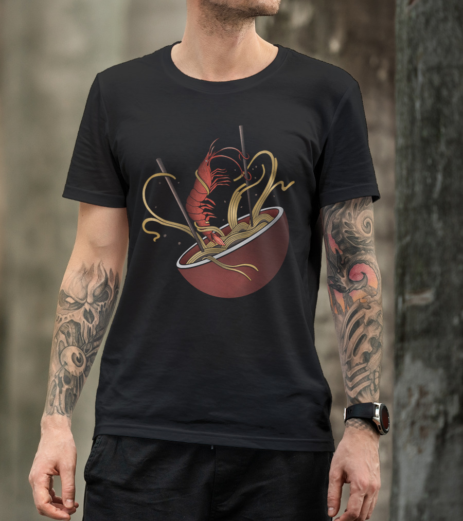 Shrimp Noodles Bowl With Chopsticks In Ramen T-Shirt