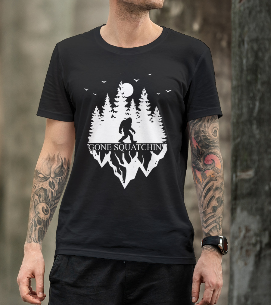 Gone Squatchin' Bigfoot Camping Moonlit Forest Adventure T-Shirt