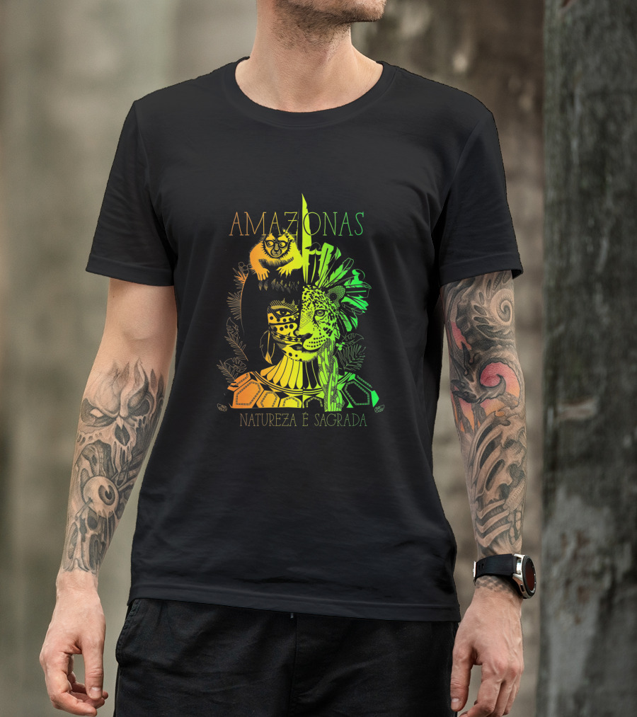 AMAZONAS Natureza É Sagrada 373731 Jaguar Lemur Jungle Spirit T-Shirt