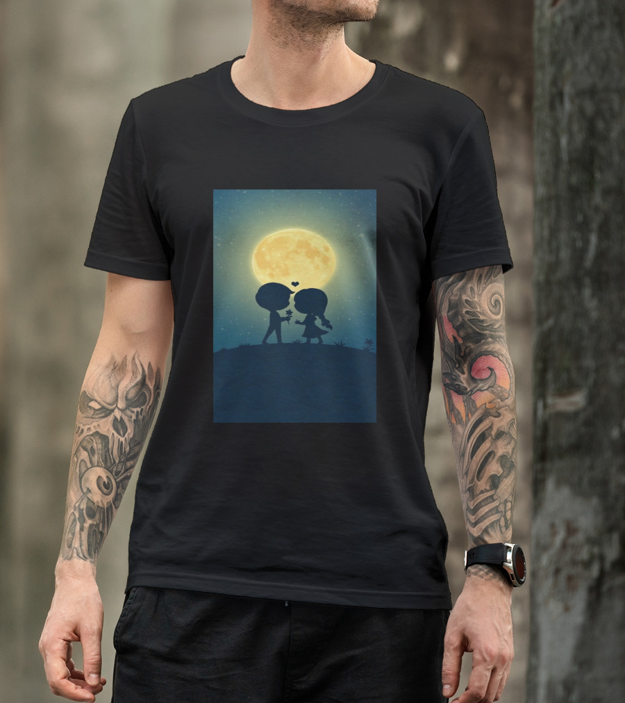Anime 410328 Silhouette Couple Full Moon Romance T-Shirt