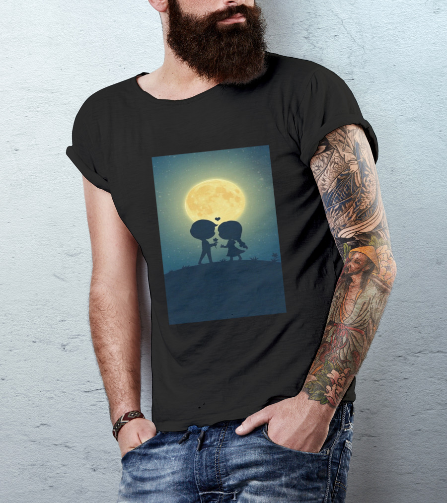 Anime 410328 Silhouette Couple Full Moon Romance T-Shirt
