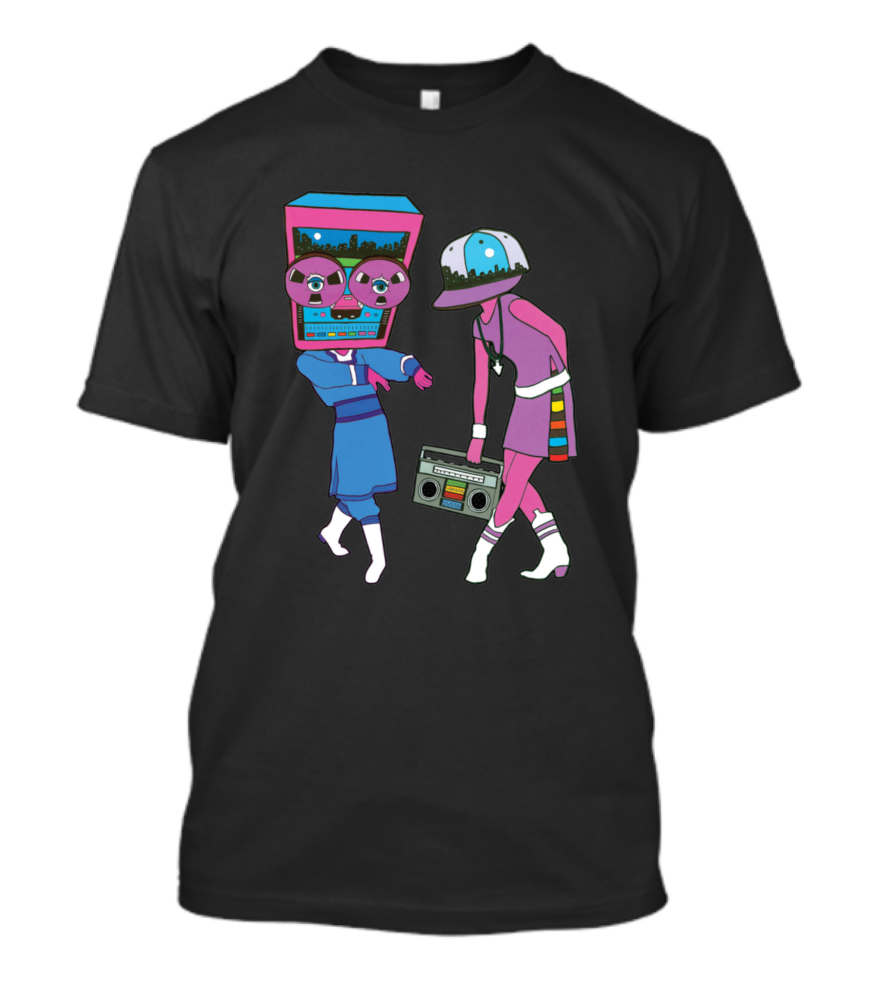 Around The Track 347 Retro Arcade Style Dancing Figures And Boombox T-Shirt