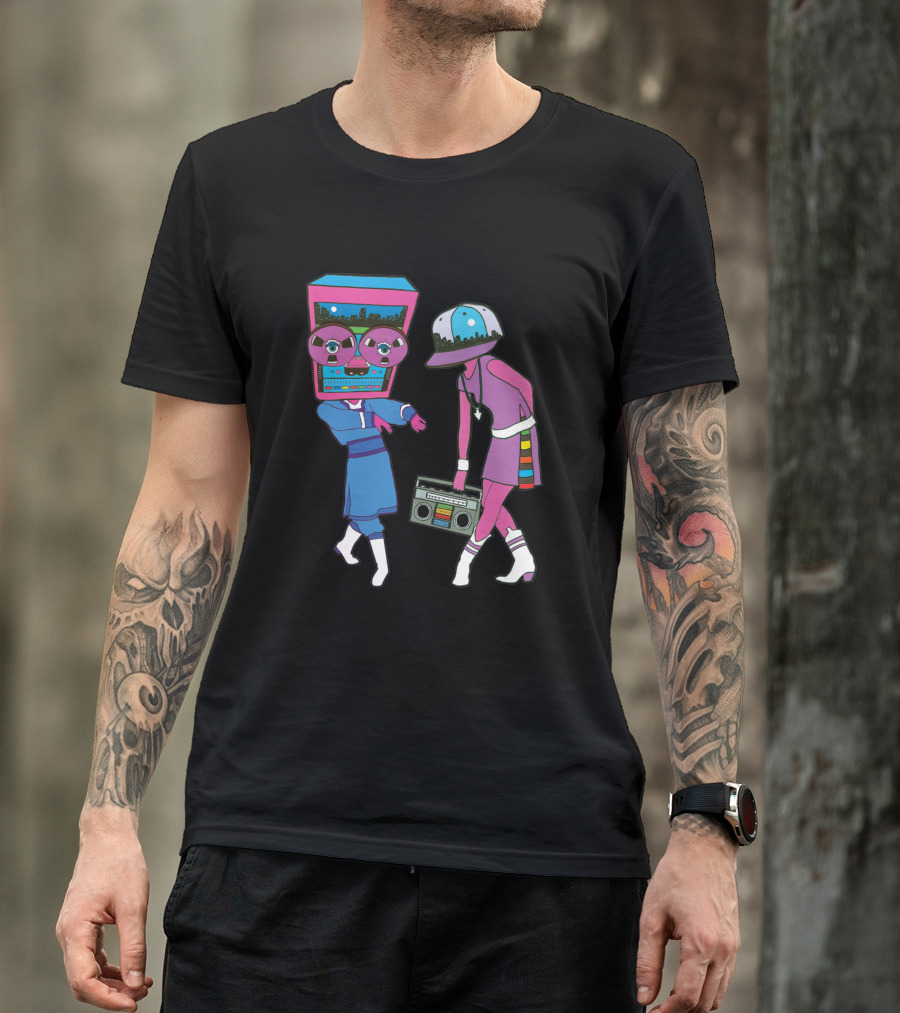 Around The Track 347 Retro Arcade Style Dancing Figures And Boombox T-Shirt