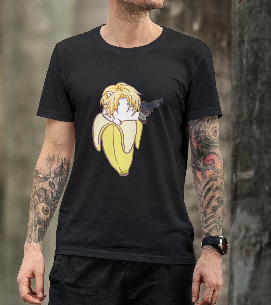 Bananya Fish 990217 Cat In Banana Costume With Toy Gun Anime T-Shirt