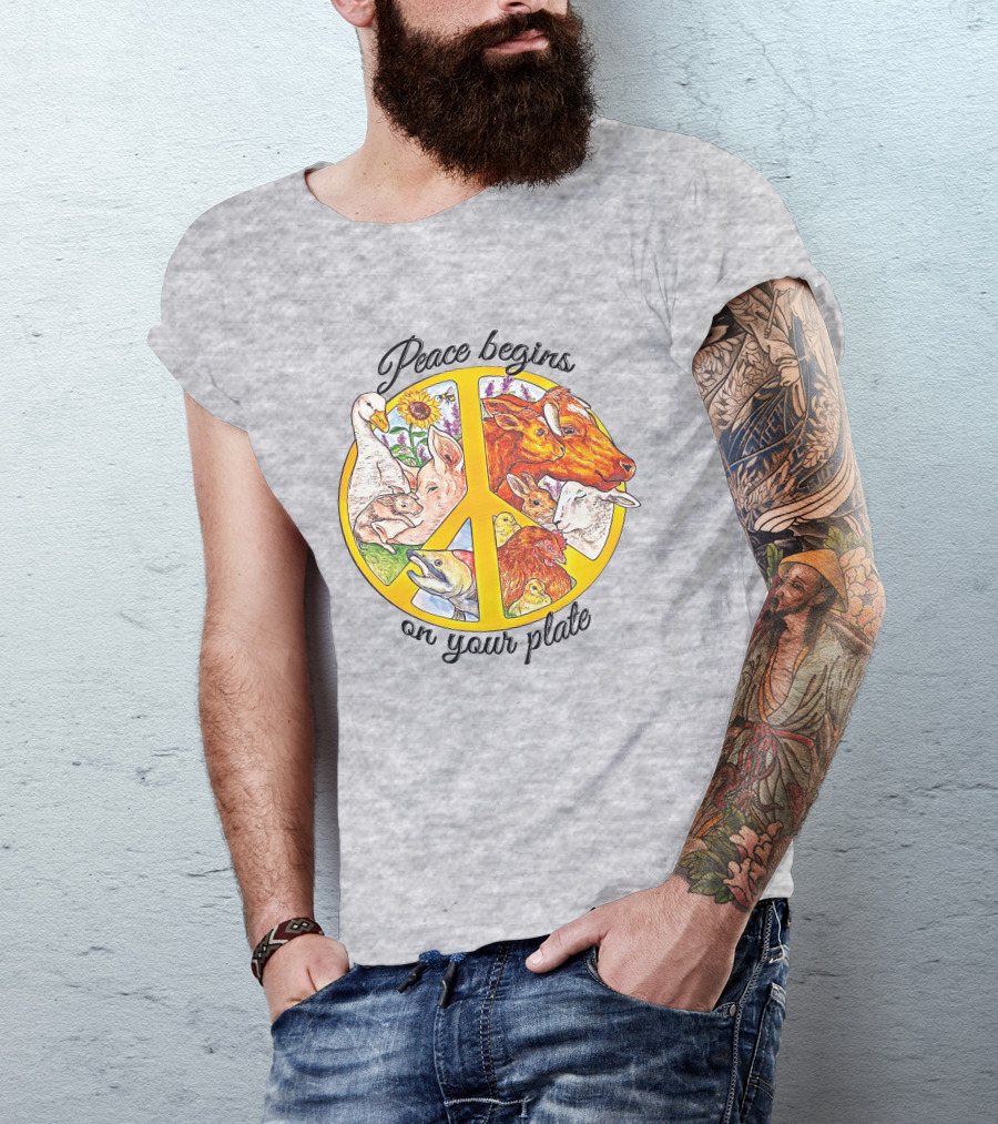 Peace Begins On Your Plate Animal Harmony Peace Sign T-Shirt