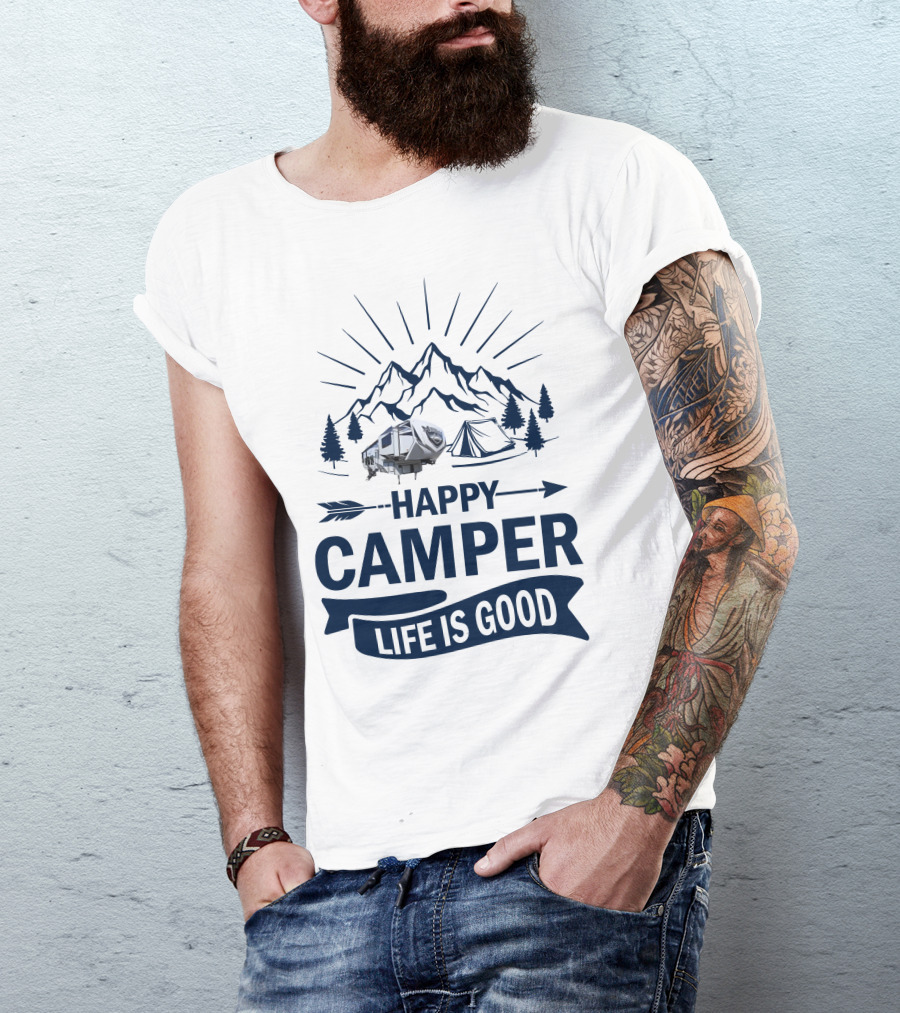 Happy Camper Life Is Good Mountain Adventure T-Shirt