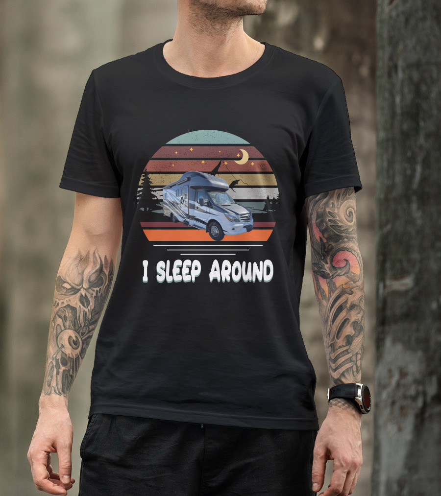 I Sleep Around Tiffin Wayfarer Retro RV Camping Moon Stars T-Shirt