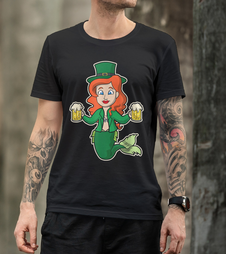 Irish Mermaid Green Top Hat Beers Women T-Shirt