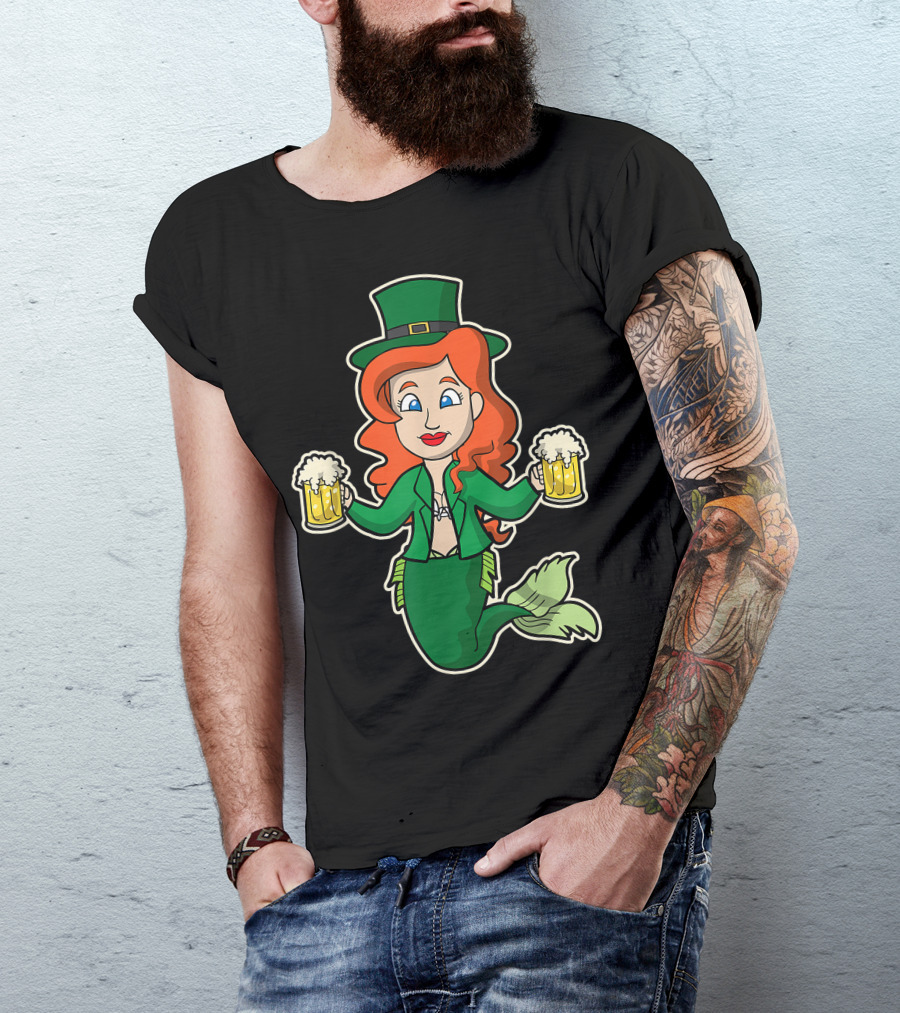 Irish Mermaid Green Top Hat Beers Women T-Shirt