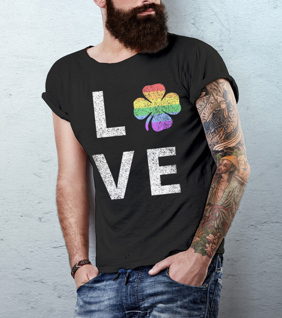Love St. Patrick's Day Gay Pride Rainbow Shamrock T-Shirt