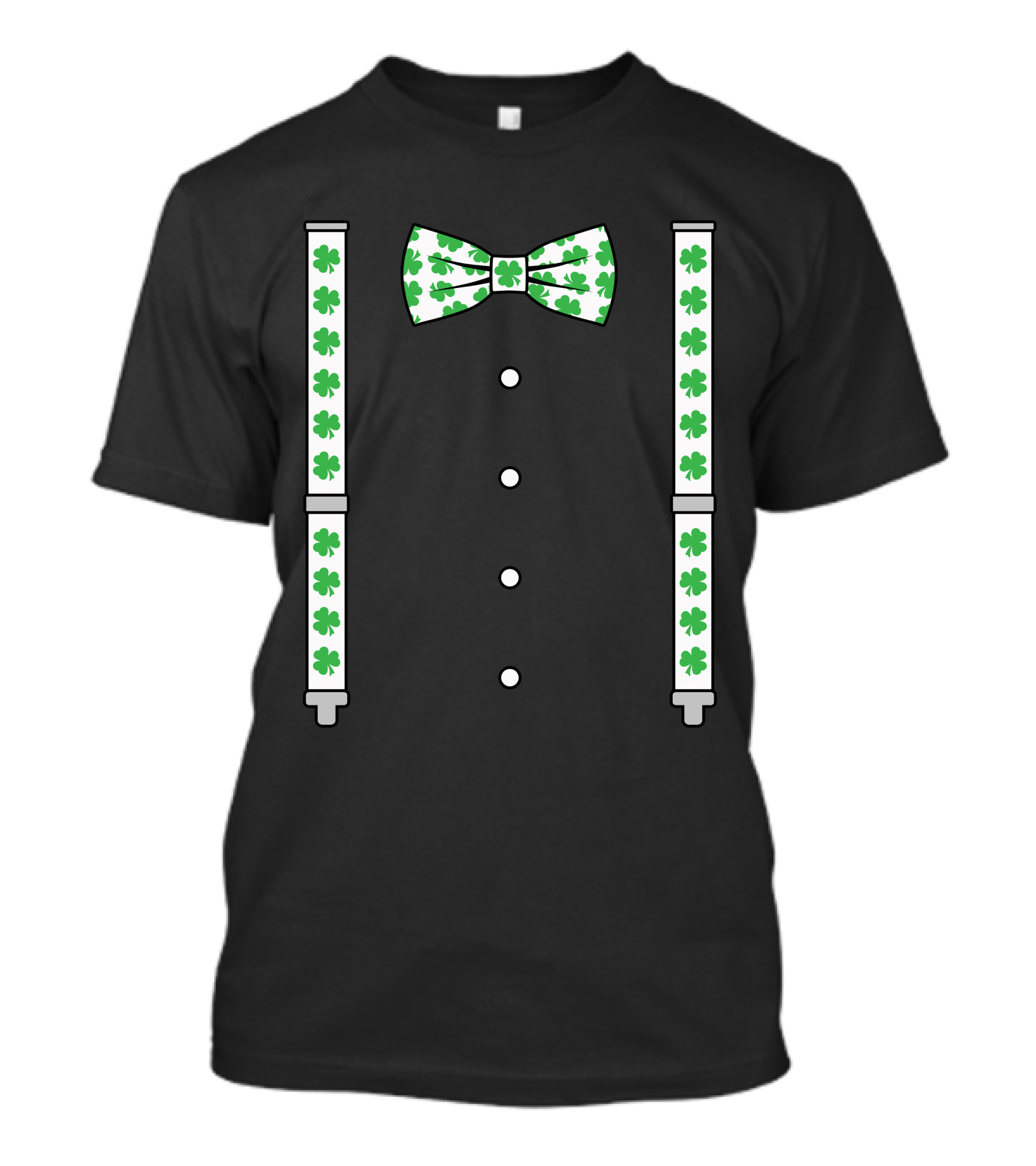 St. Patrick's Day Shamrocks Bow Tie Suspenders Black Tuxedo T-Shirt