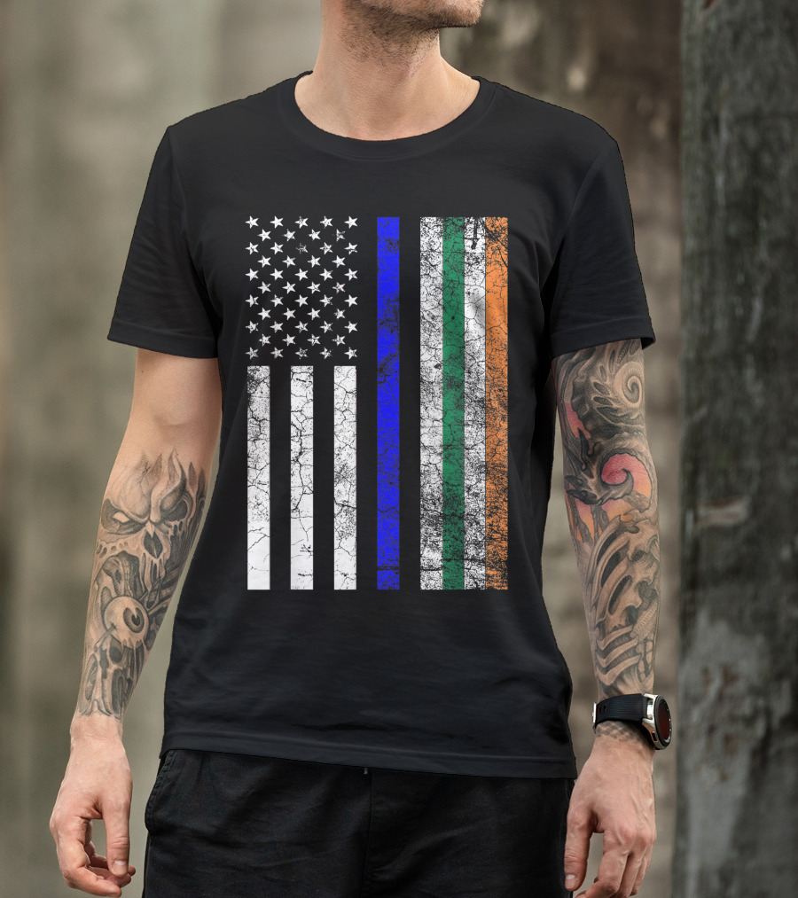 Police Officer American Flag Irish Colors Thin Blue Line T-Shirt
