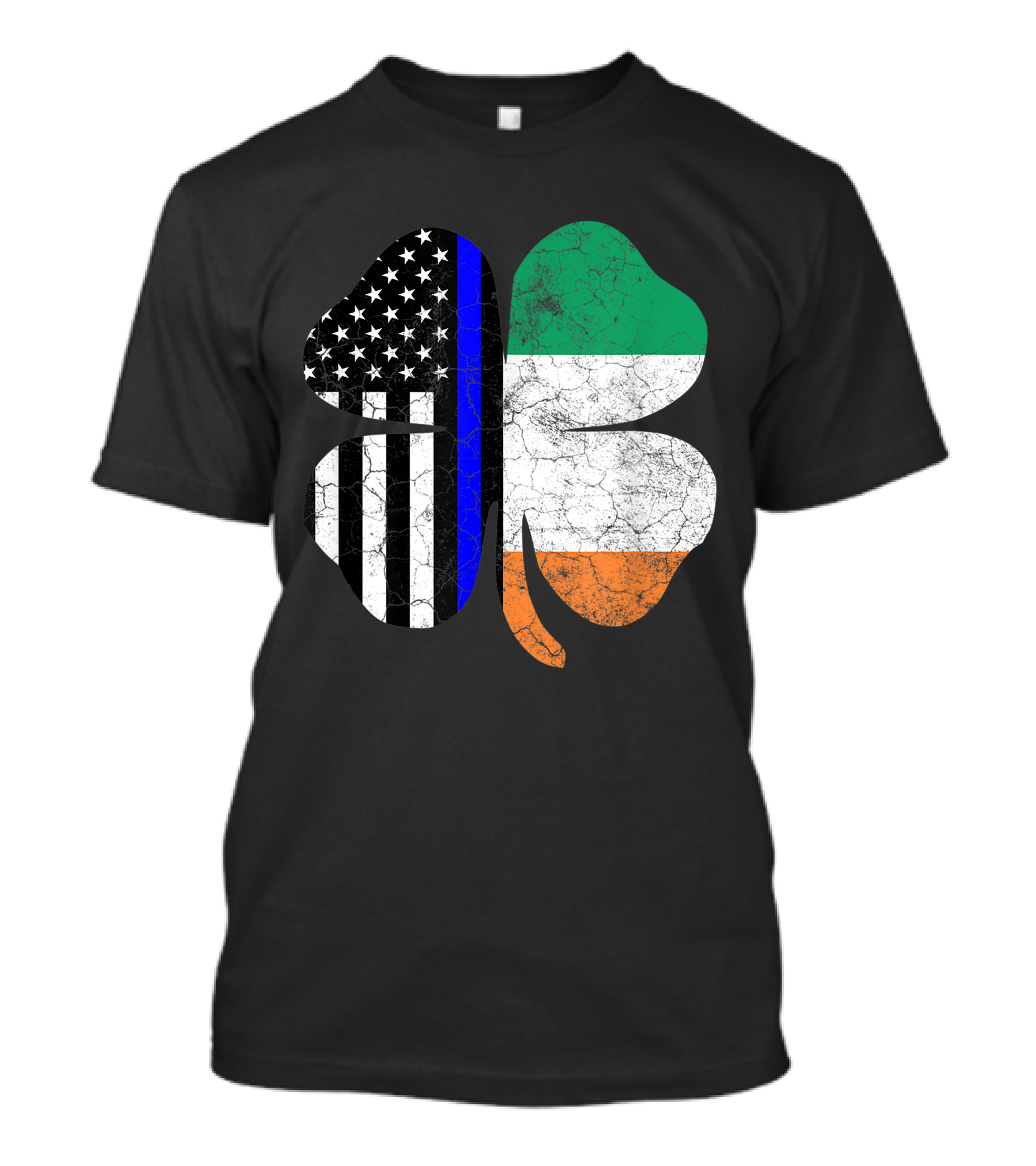 Thin Blue Line Shamrock Irish American Flag T-Shirt