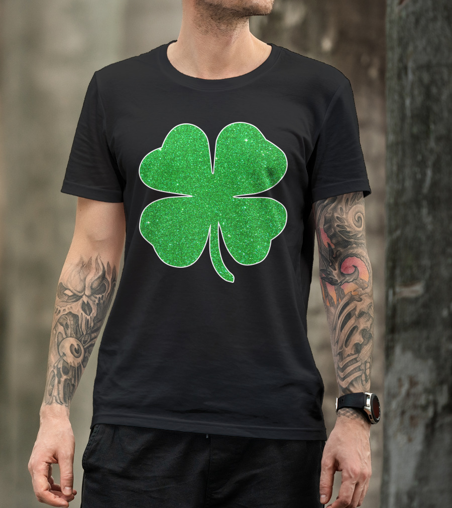 St. Patrick's Day Glitter Shamrock Clover Green T-Shirt
