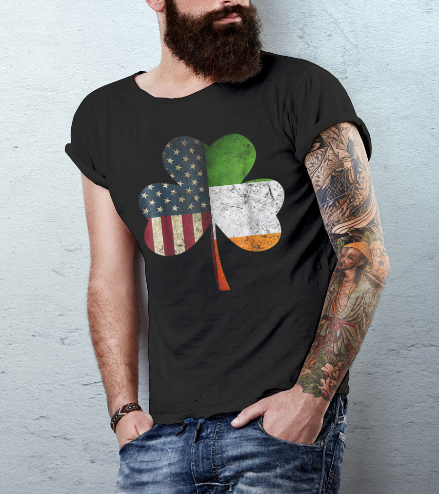 Irish American Flag Shamrock Stars Stripes And Tricolor T-Shirt
