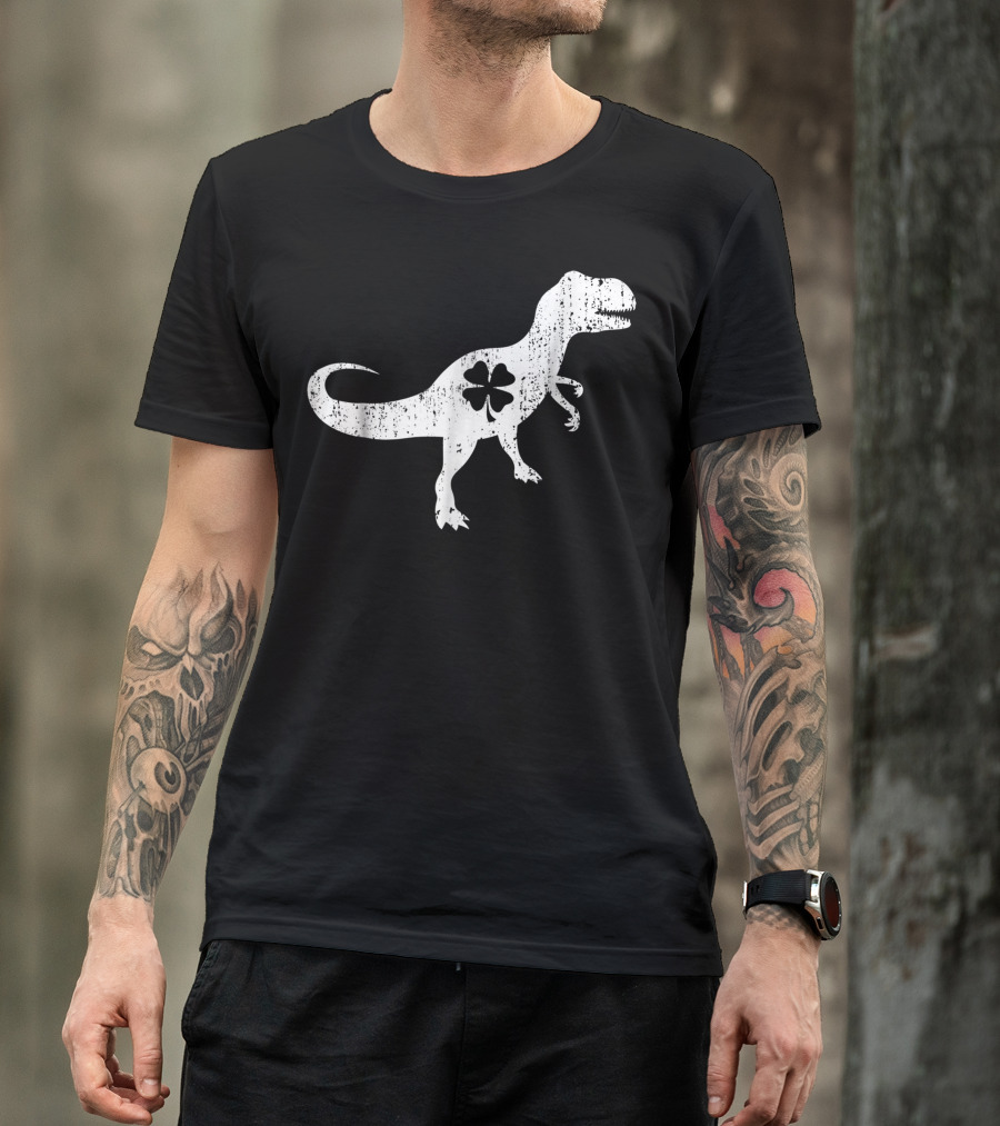 Cute Dinosaur With Distressed Clover T-Shirt