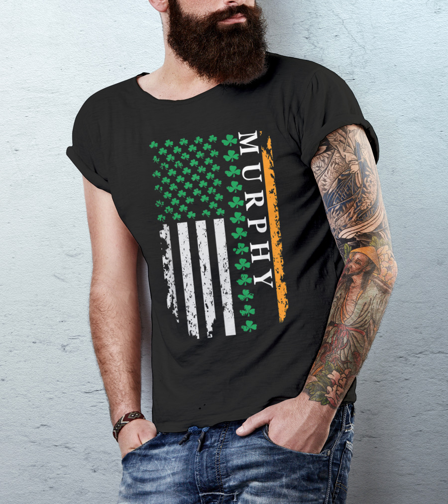 Murphy Shamrock USA Flag St. Patrick's Day T-Shirt