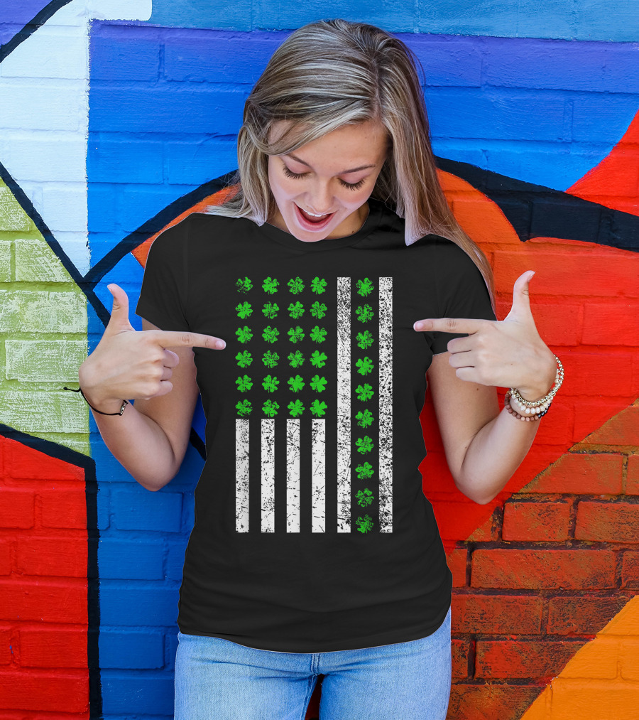 Irish St. Patrick's Day USA Flag With Shamrock T-Shirt