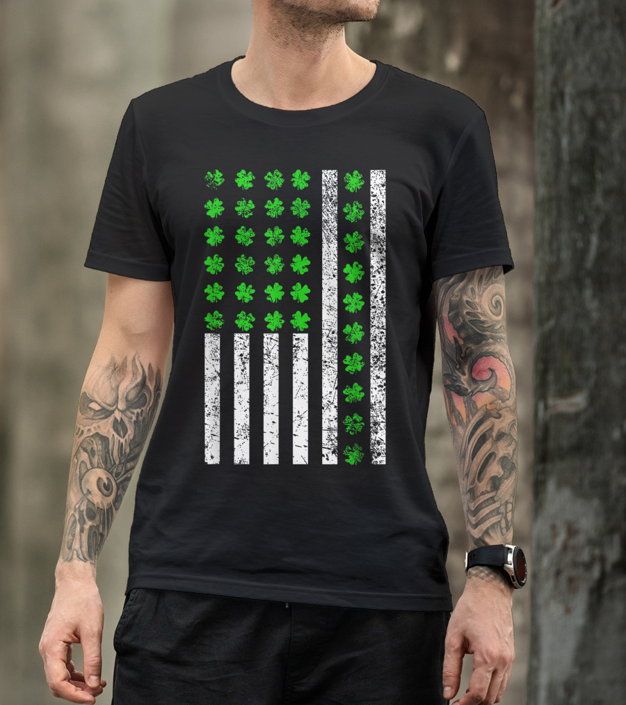 Irish St. Patrick's Day USA Flag With Shamrock T-Shirt