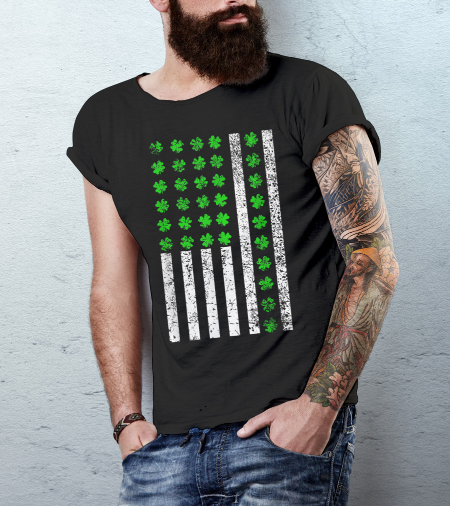 Irish St. Patrick's Day USA Flag With Shamrock T-Shirt