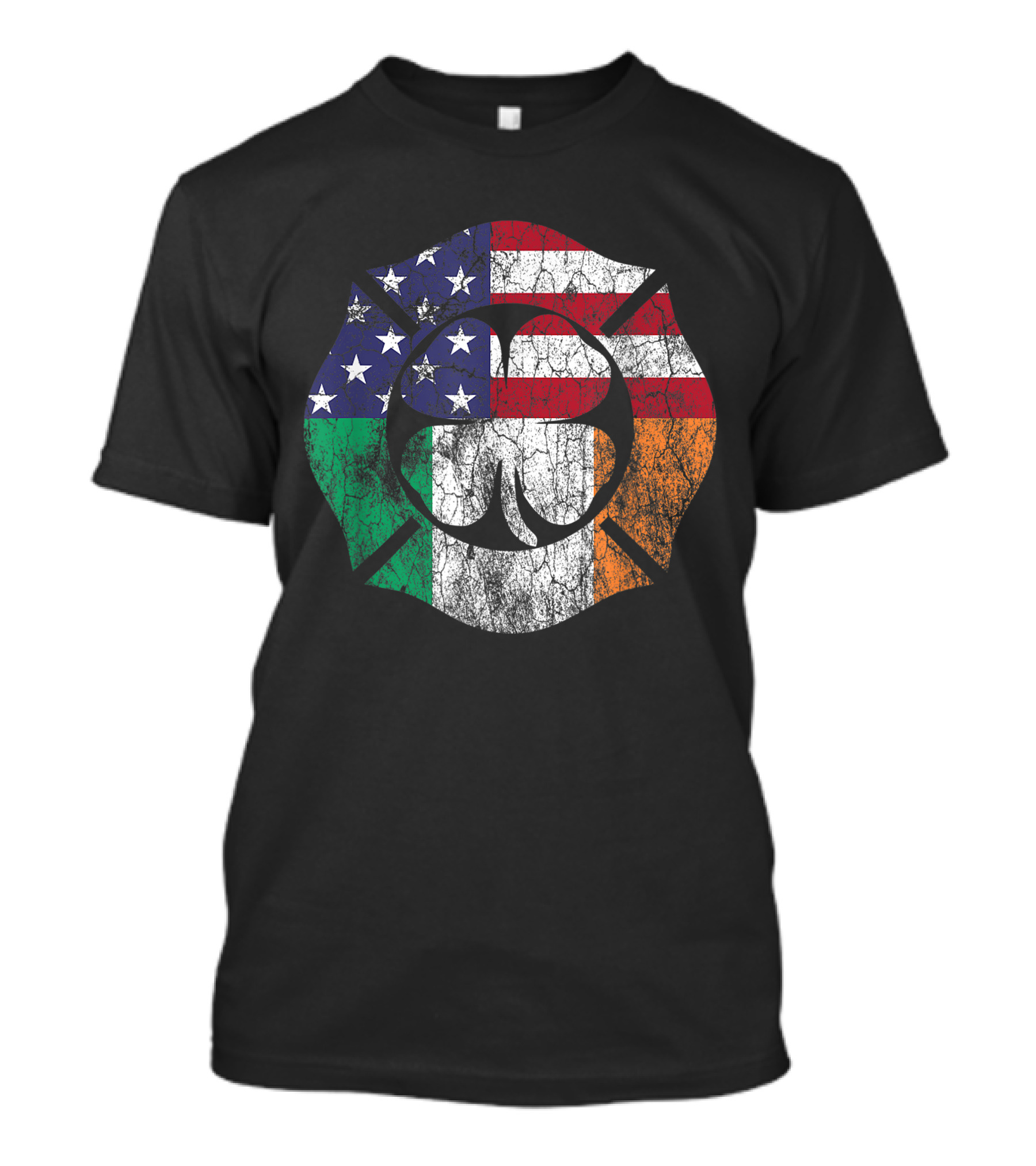 Firefighter Shamrock St Patricks Day Irish American Flag Emblem T-Shirt