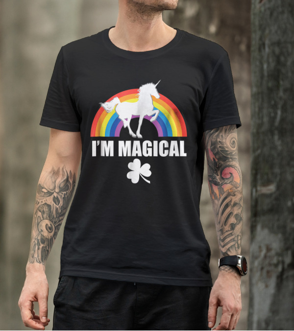 Irish Youth Kids StPatrick's Day I'm Magical Unicorn Rainbow Shamrock T-Shirt